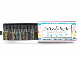 Row of multicolored vials in box