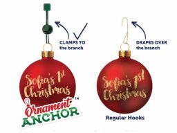 Christmas ornament dangling from hook as compared to ornament anchor