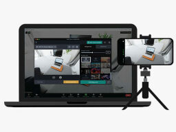 Phone on tripod with the same screen as image on computer