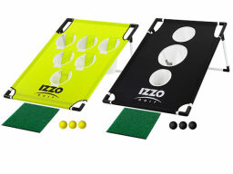 Neon yellow and black lawn hole chipping goal set with putting green strip and three balls each