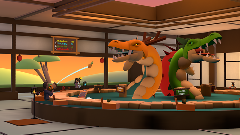 Users shoot at toy dragons in one of Horizon Worlds' many user-made experiences.