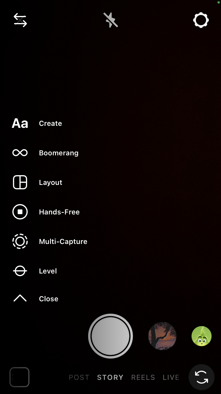 Screenshot of Instagram's Camera Tools.