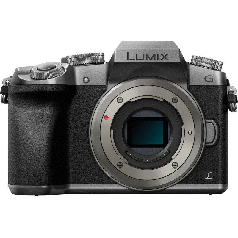 A Panasonic Lumix G7 camera body with no lens.