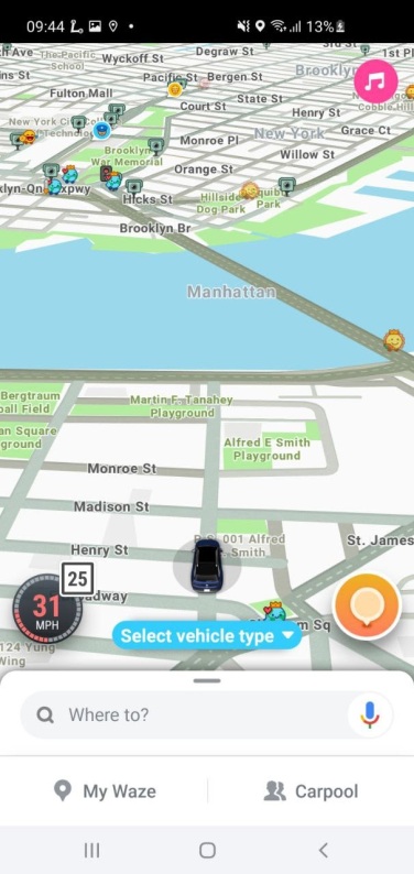 A map view from the perspective of the car.