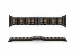 Brown wood and black watch band