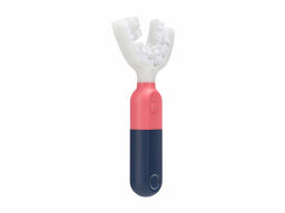 White, pink, and blue U-shaped toothbrush