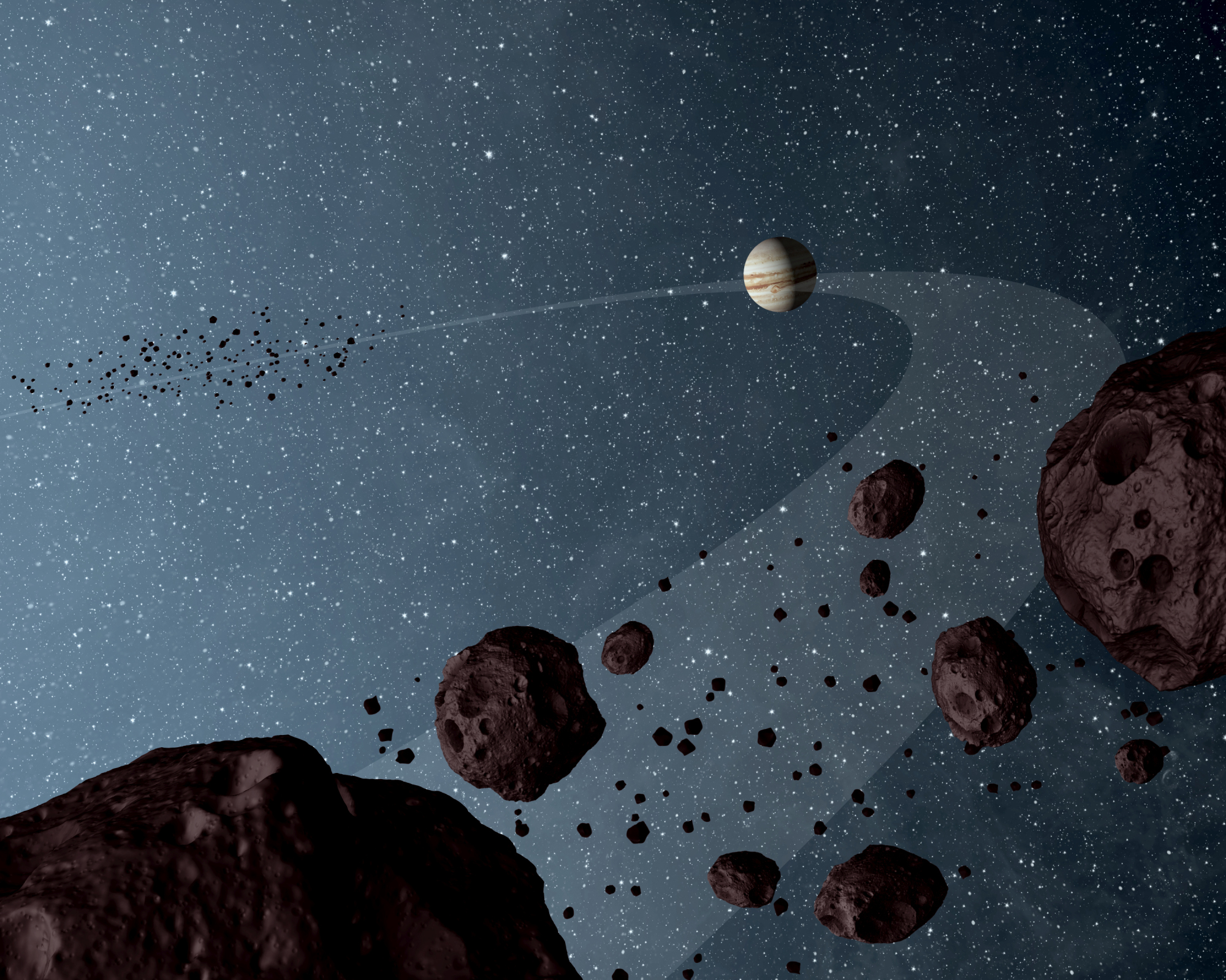 Trojan asteroids share Jupiter's orbit around the sun.