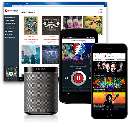 various tech devices showing different live concerts