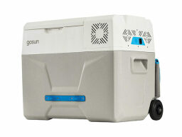 Grey and cream cooler with black wheels