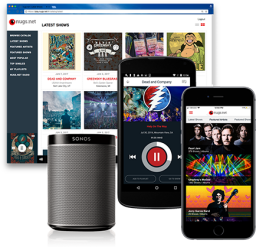 various tech devices showing different live concerts