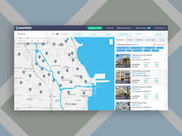 Webpage of map with properties' info listed beside it