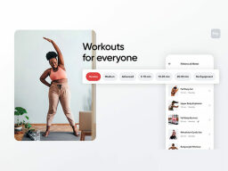Exercise app with difficulty levels next to woman exercising