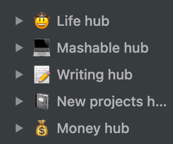 My list of Notion hubs, including work and personal pages.