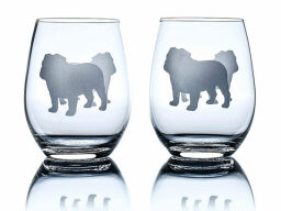 Two glasses with bulldog motifs