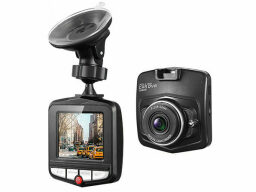 Black dashcam with suction cup