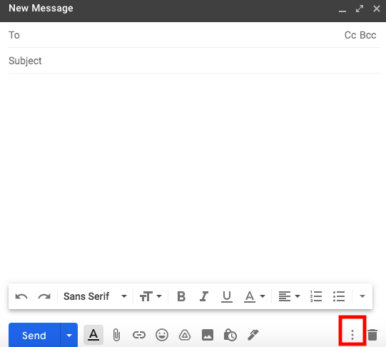 Select the dotted "more" menu on the bottom left of the compose window