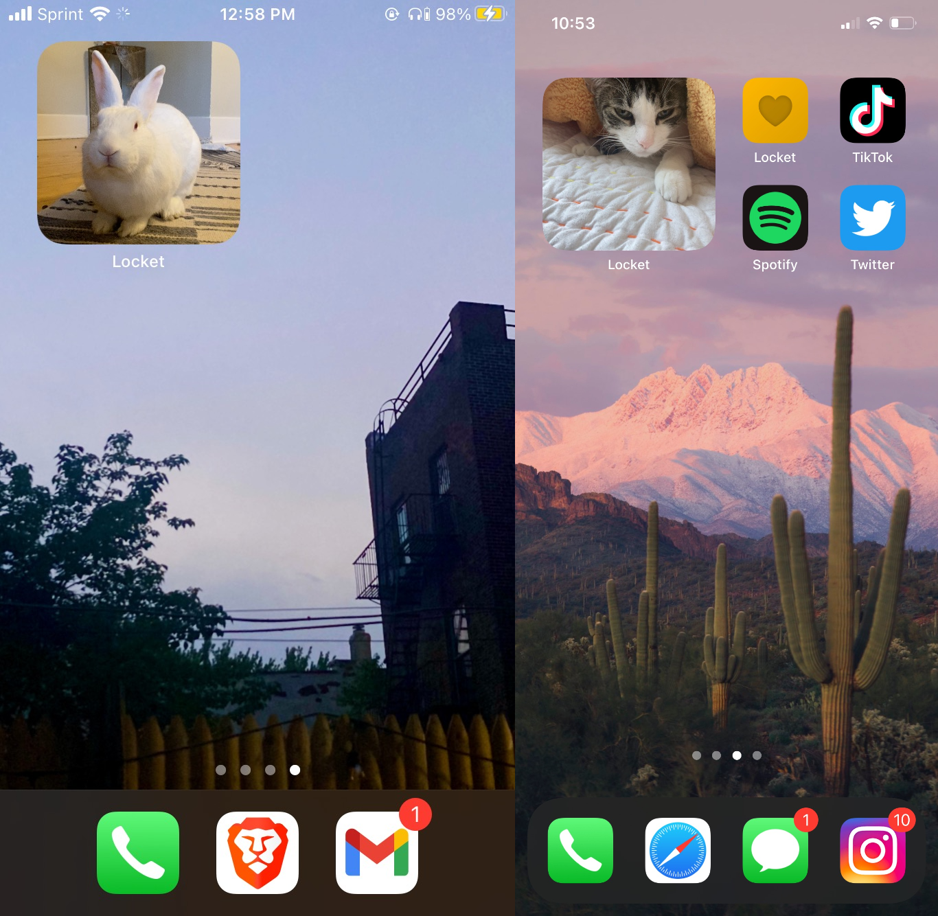Screenshots of two phones with the Locket widget