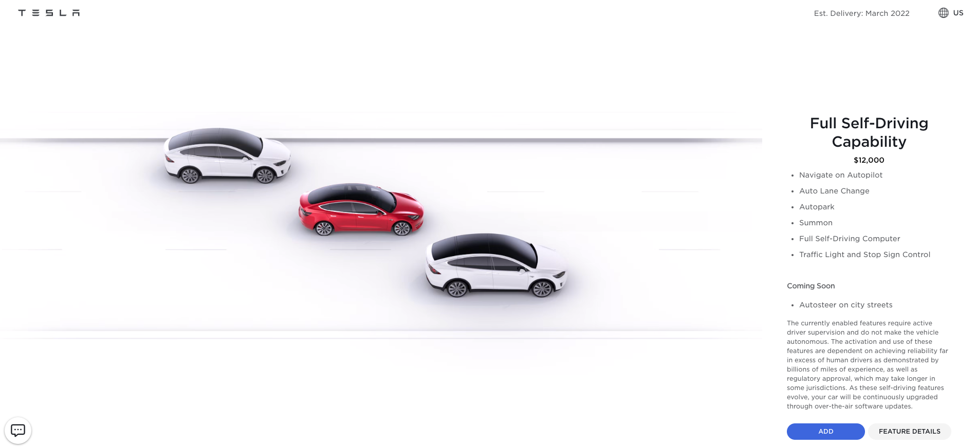 The FSD add-on on the Tesla website.