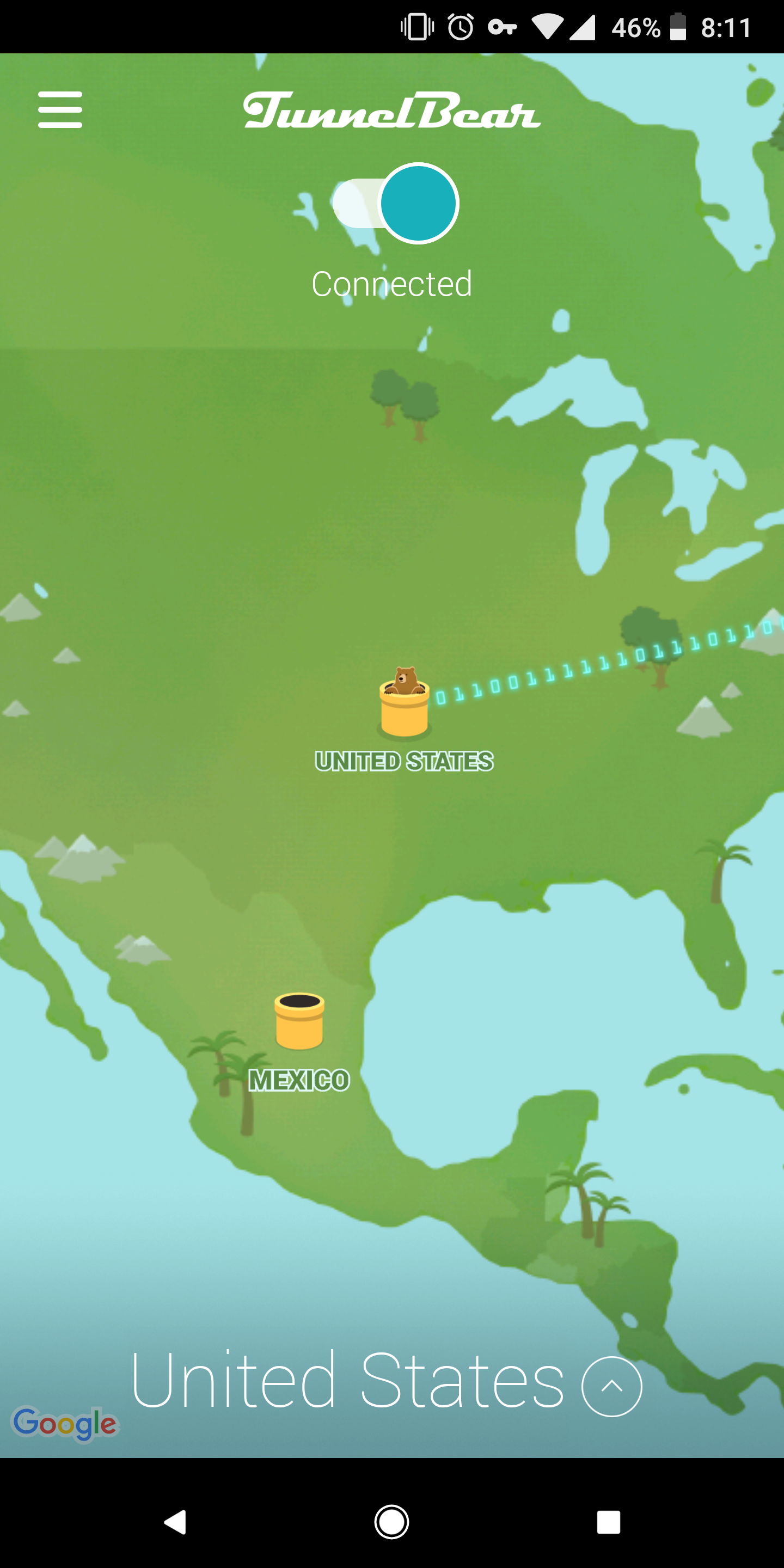 The TunnelBear UI on Android.