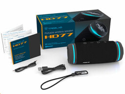 Black speaker with cables and box