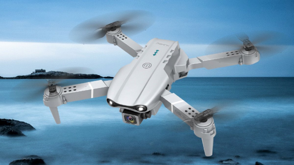 Grey drone on blue background