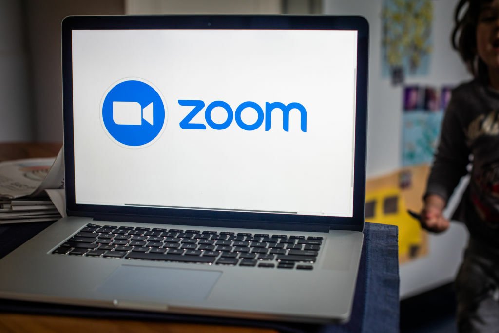 The Zoom logo on a laptop.