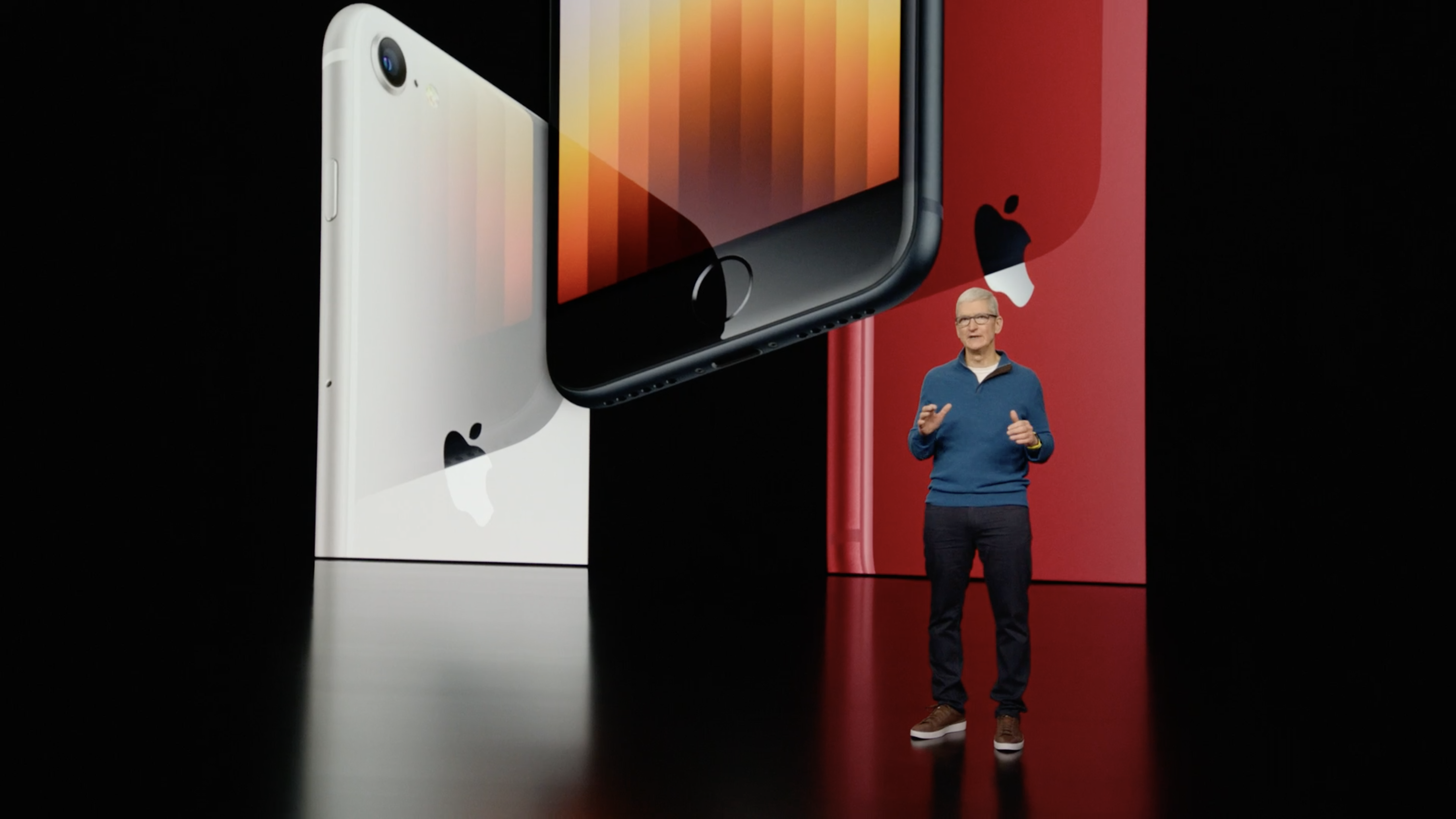 Screenshot of Apple CEO Tim Cook on stage at Apple event