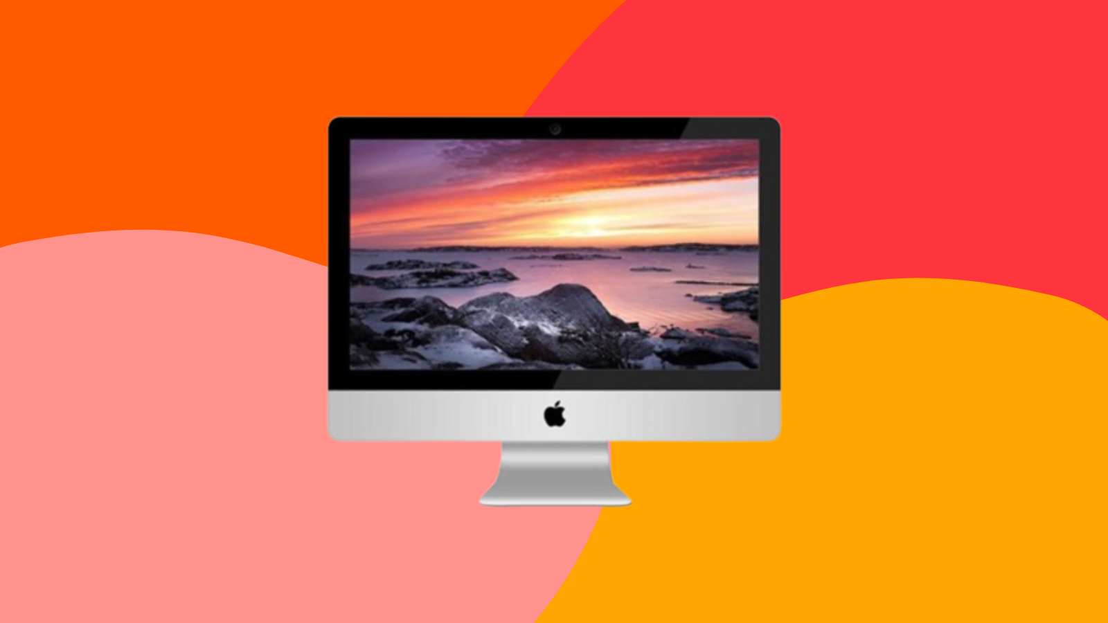 a 21.5-inch imac from 2012 against a red, yellow, pink, and orange background