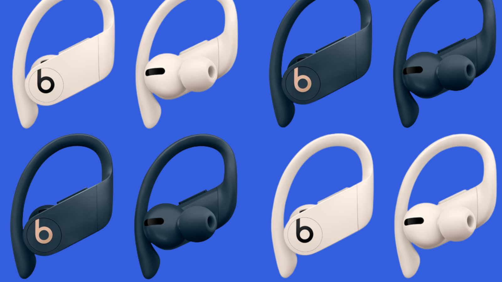 powerbeats pro earbuds in blue and ivory