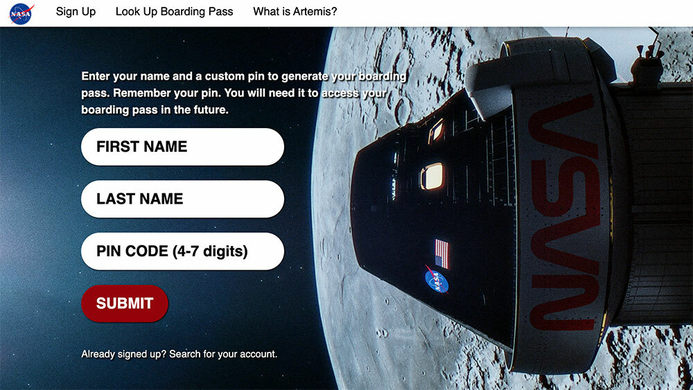 NASA Artemis I boarding pass