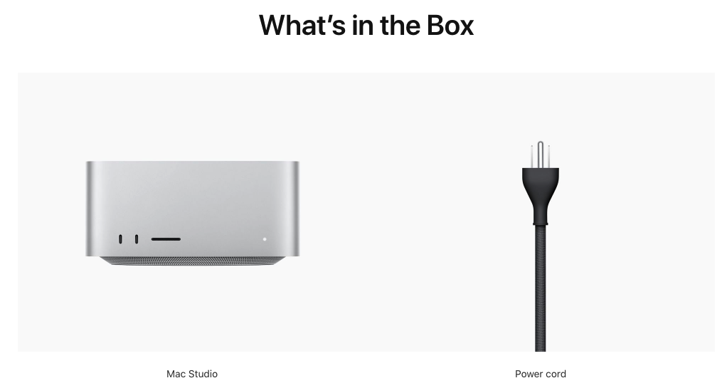 whats in the box apple mac studio with just the power cable