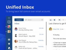 Blue inbox screen with text saying "unified inbox" above it