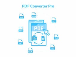 Blue graphic of pdf file with small files surrounding it