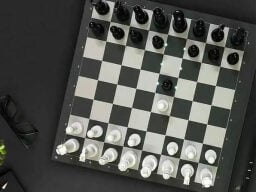 Black and white chessboard on black background
