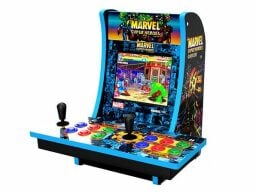 Old-school multi-colored Marvel arcade machine with joystick and buttons