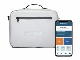 White briefcase kit with phone screen showing emergency app