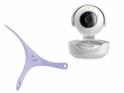 White cylindrical camera with separate triangular base