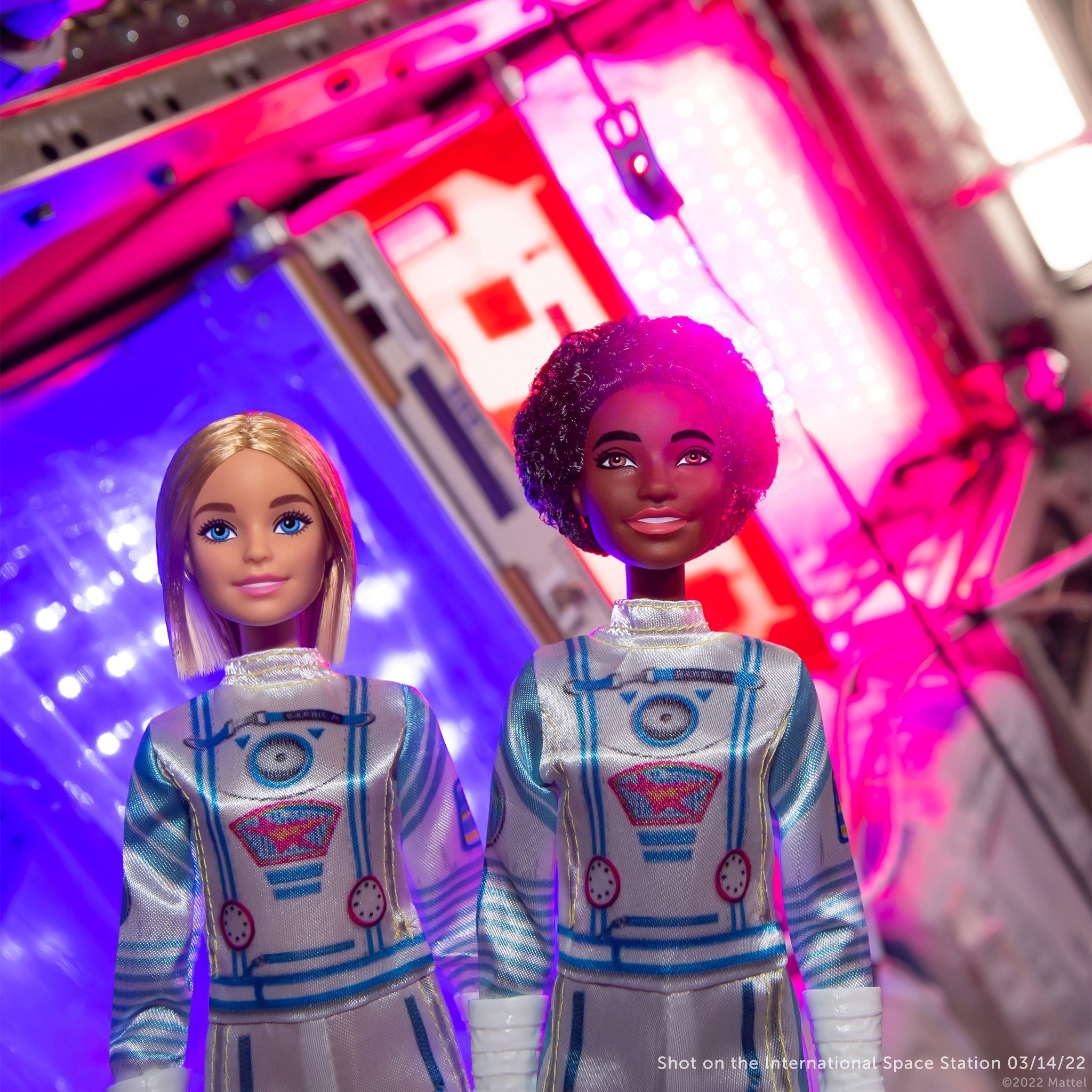 Barbie floating in the International Space Station