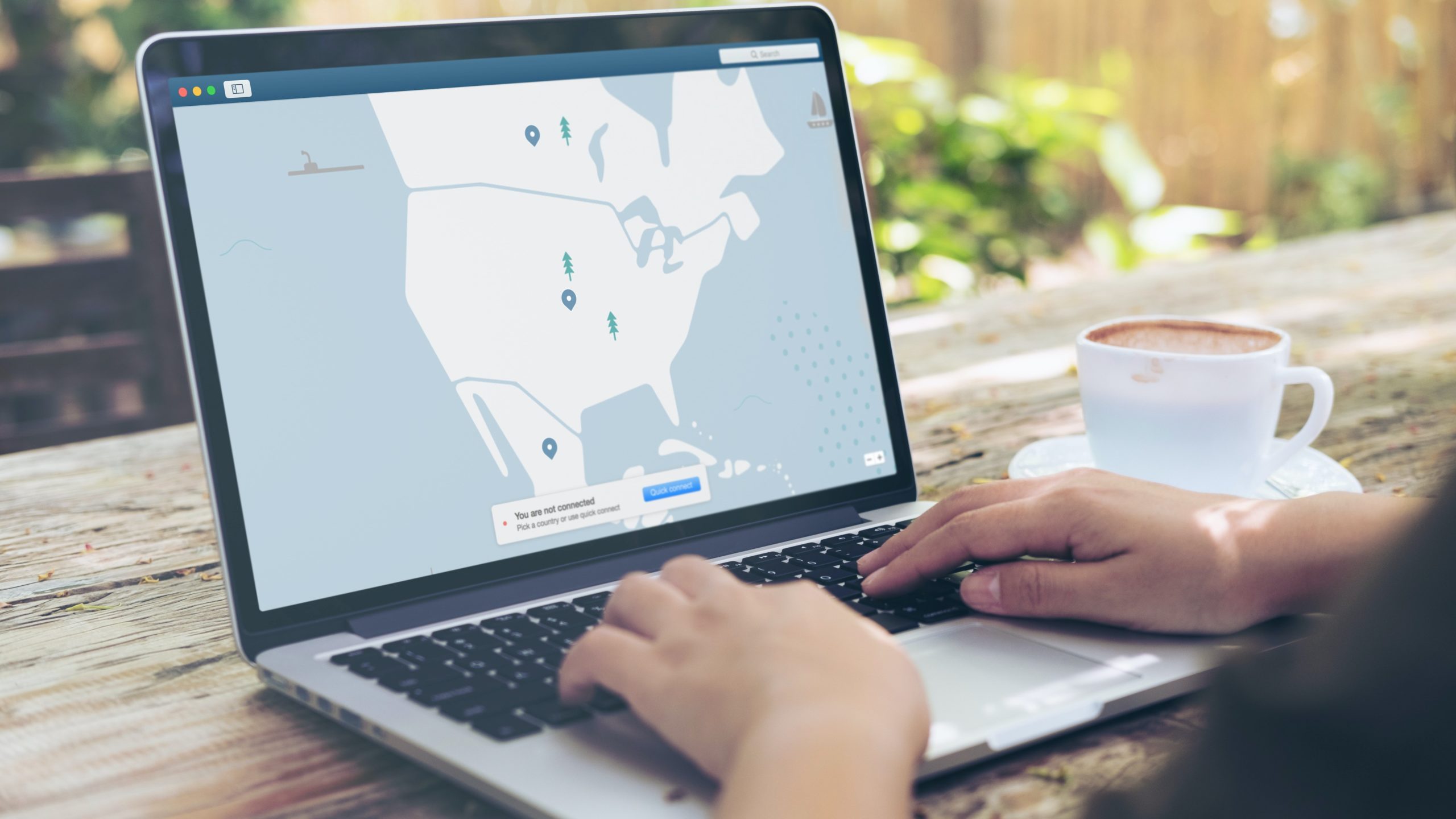 Laptop with vpn map of USA with pinpoints on it