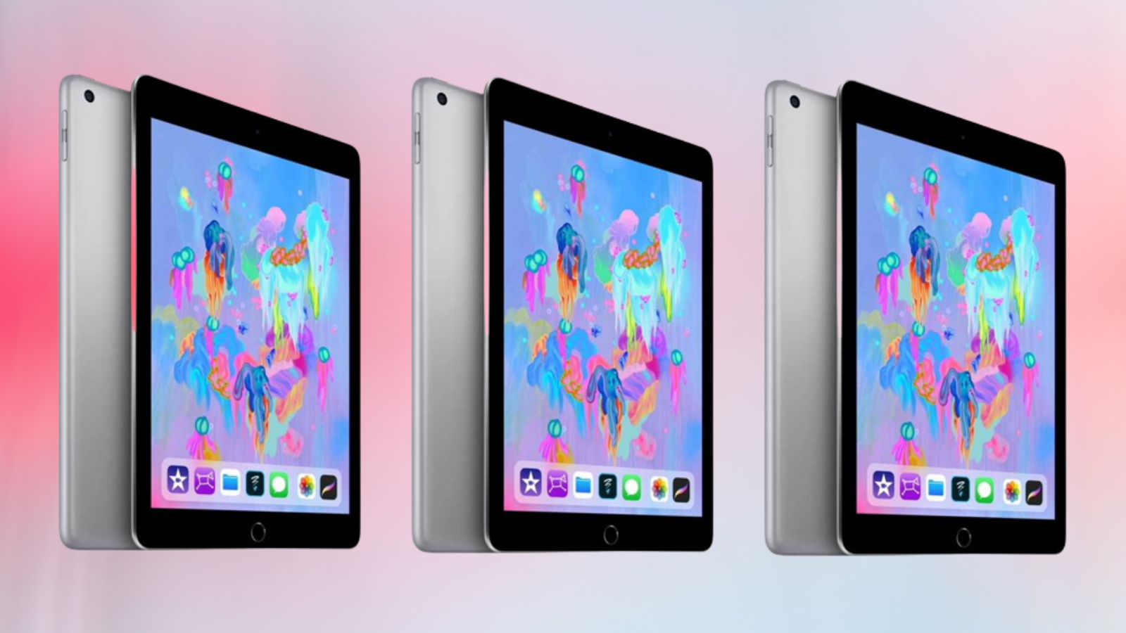three 6th generation ipads with colorful screens