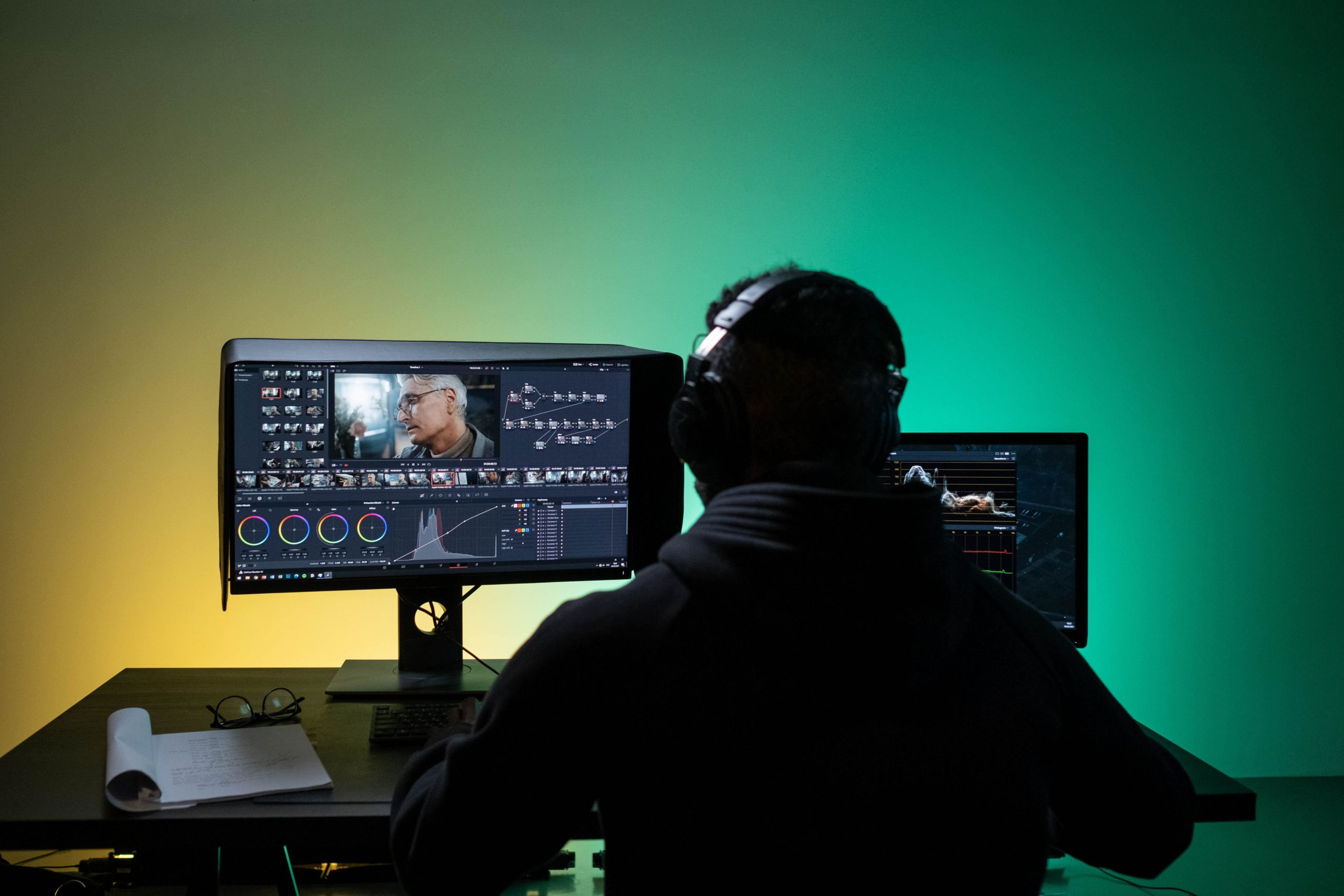 Man in dark room with PC