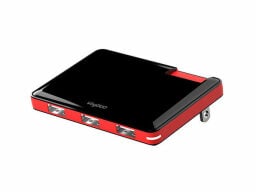 Black and red flat charger with three ports