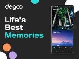 Life's best memories slogan next to phone screen showing photo album