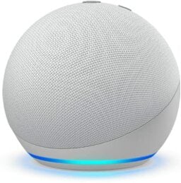 a glacier white fourth-gen echo dot