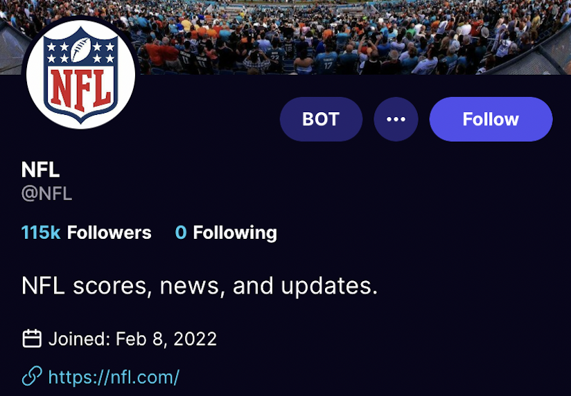 The @NFL BOT account on Truth Social