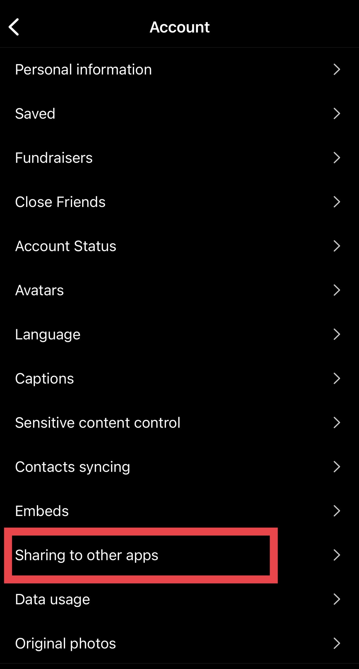 Instagram "Sharing to other apps"