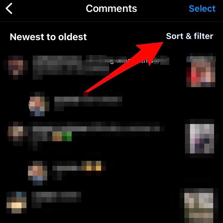 Red arrow pointing to "Sort & filter"