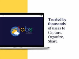Tabsfolders homepage open on laptop next to ad text