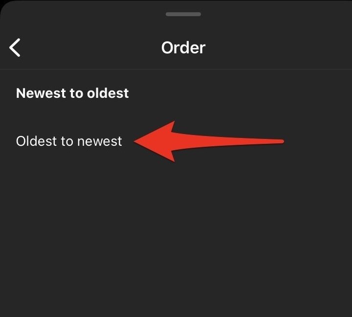 Red arrow pointing to "Oldest to newest."