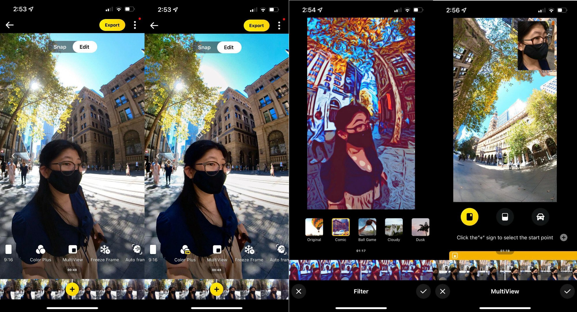 Some of Insta360's editing options.